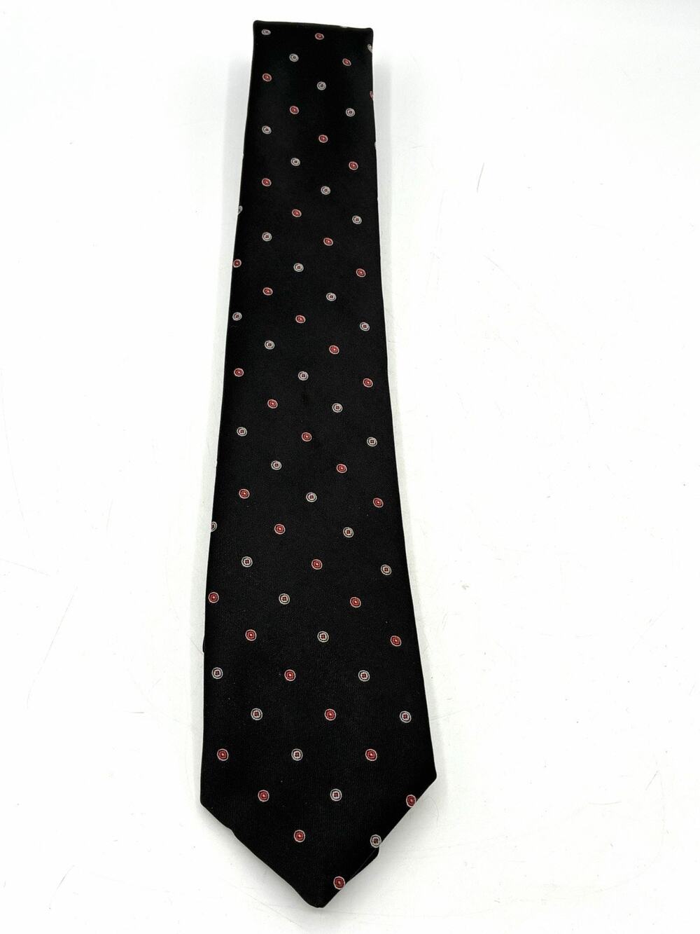 Geoffrey Beene Black Silk Blend Tie Red White Medallion Print Neat Pattern